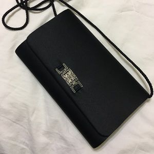 Art Deco Style Black Satin Cross Body Evening Bag